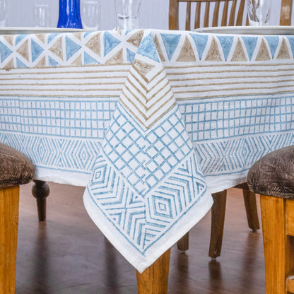 Indian Handmade Block Printed Cotton Blue and Brown Rectangle Tablecloth - My Store