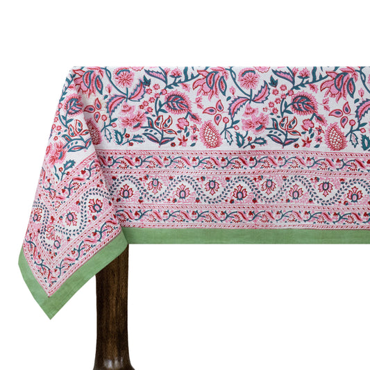 handmade tablecloth, pink and green tablecloth, block printed table cover, cotton table cover, premium cotton tablecloth, floral tablecloth, indian tablecloth, Jaipuri tablecloth, green and pink table linens, boho home decor, table cover for dinning table cover, rectangle table cover, table cloth for dinning decor, custom table cloth,  washable table cloth, outdoor tablecloth, indoor tablecloth, gifts for fathers day