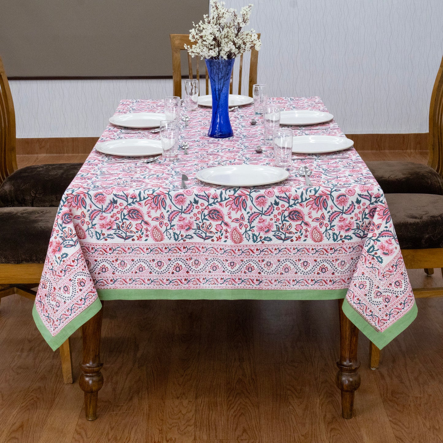 handmade tablecloth, pink and green tablecloth, block printed table cover, cotton table cover, premium cotton tablecloth, floral tablecloth, indian tablecloth, Jaipuri tablecloth, green and pink table linens, boho home decor, table cover for dinning table cover, rectangle table cover, table cloth for dinning decor, custom table cloth,  washable table cloth, outdoor tablecloth, indoor tablecloth, gifts for fathers day