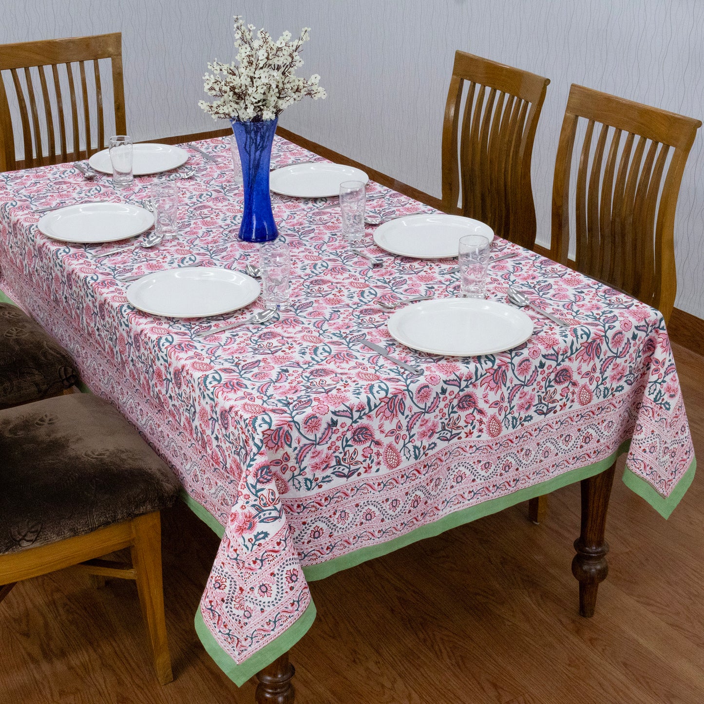 handmade tablecloth, pink and green tablecloth, block printed table cover, cotton table cover, premium cotton tablecloth, floral tablecloth, indian tablecloth, Jaipuri tablecloth, green and pink table linens, boho home decor, table cover for dinning table cover, rectangle table cover, table cloth for dinning decor, custom table cloth,  washable table cloth, outdoor tablecloth, indoor tablecloth, gifts for fathers day