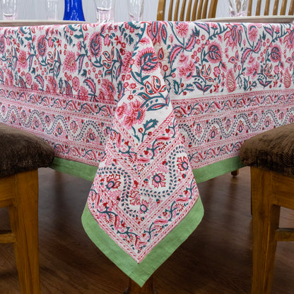 handmade tablecloth, pink and green tablecloth, block printed table cover, cotton table cover, premium cotton tablecloth, floral tablecloth, indian tablecloth, Jaipuri tablecloth, green and pink table linens, boho home decor, table cover for dinning table cover, rectangle table cover, table cloth for dinning decor, custom table cloth,  washable table cloth, outdoor tablecloth, indoor tablecloth, gifts for fathers day