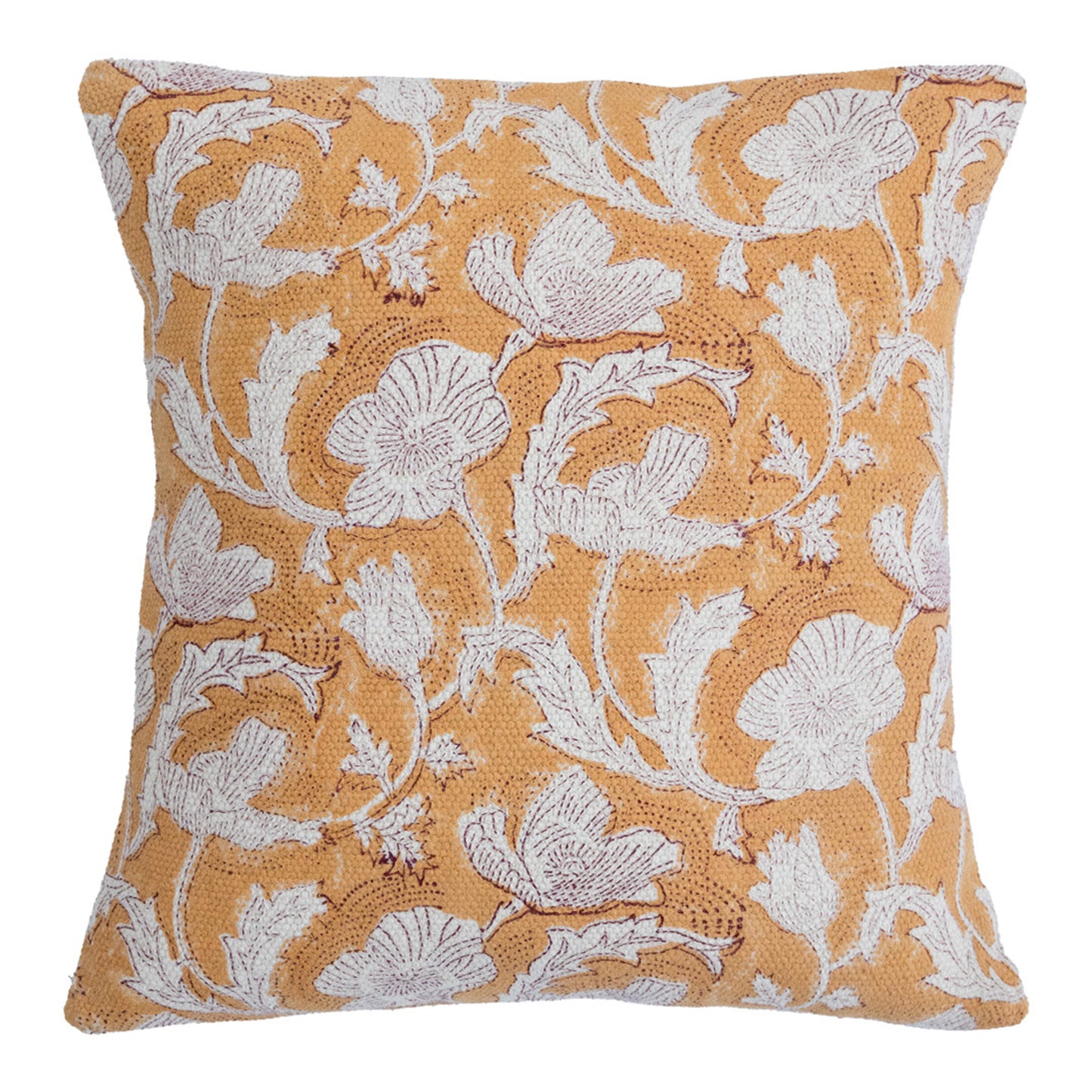 Orange White Floral Block Print Cushion Cover – Decorative Pillow