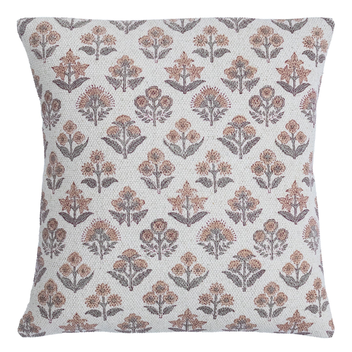 Hand Block Printed White Floral Cushion Cover | Cotton Decorative Pillow