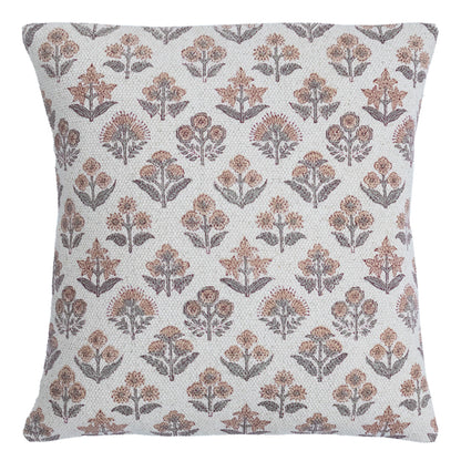Hand Block Printed White Floral Cushion Cover | Cotton Decorative Pillow