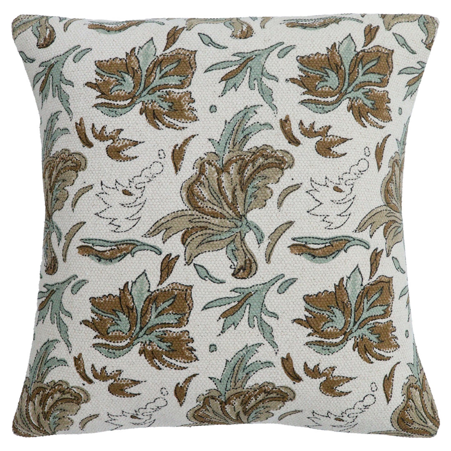Brownn White Floral Print Cushion Cover Hand Block Printed Cotton Pillow Cover Boho Sofa Decor Housewarming Gift